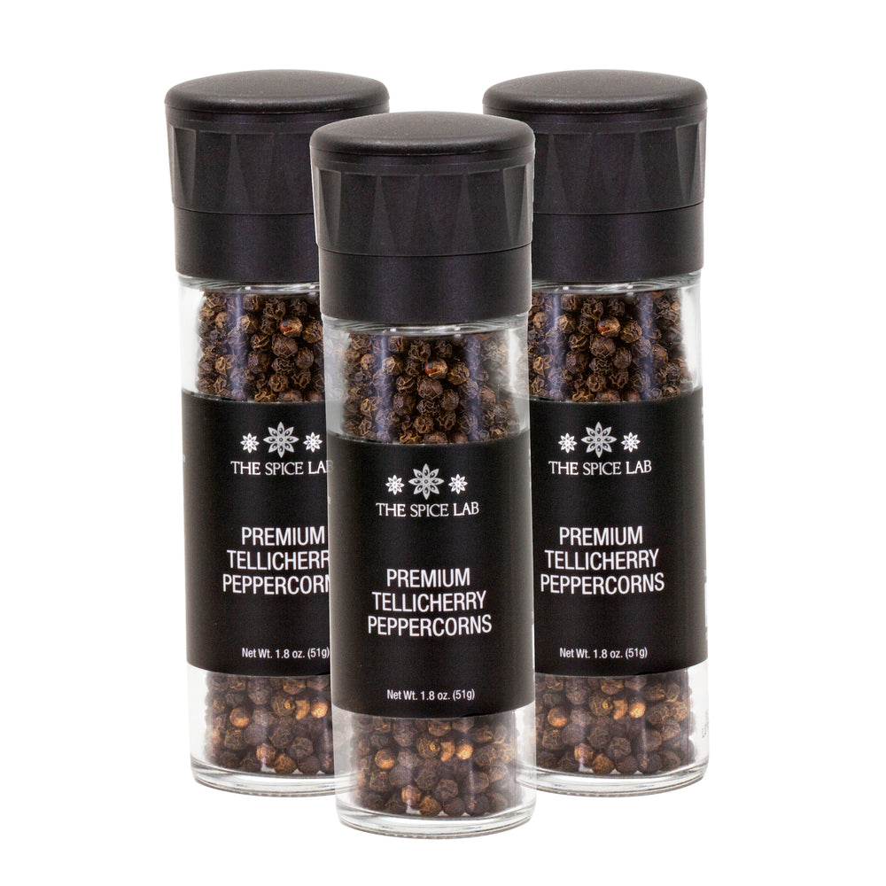 3 Pack - Premium Tellicherry Peppercorns with Ceramic Grinder