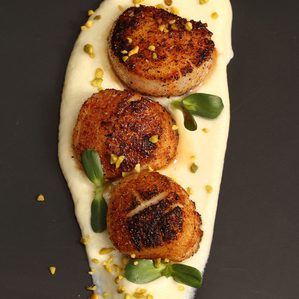 Spicy Seared Scallops on Cauliflower Puree