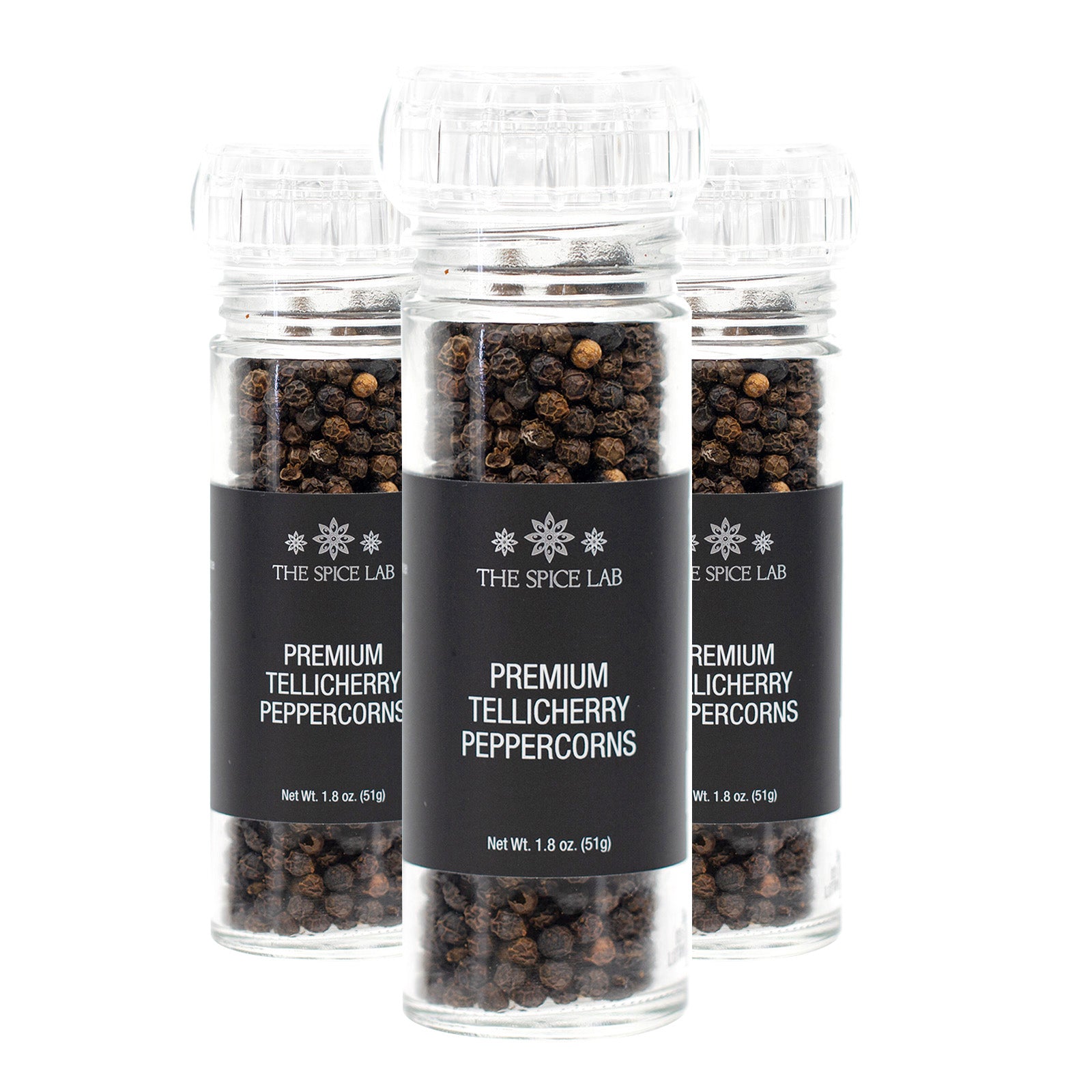 Premium Tellicherry Peppercorns with Grinder 3 Pack – The Spice Lab