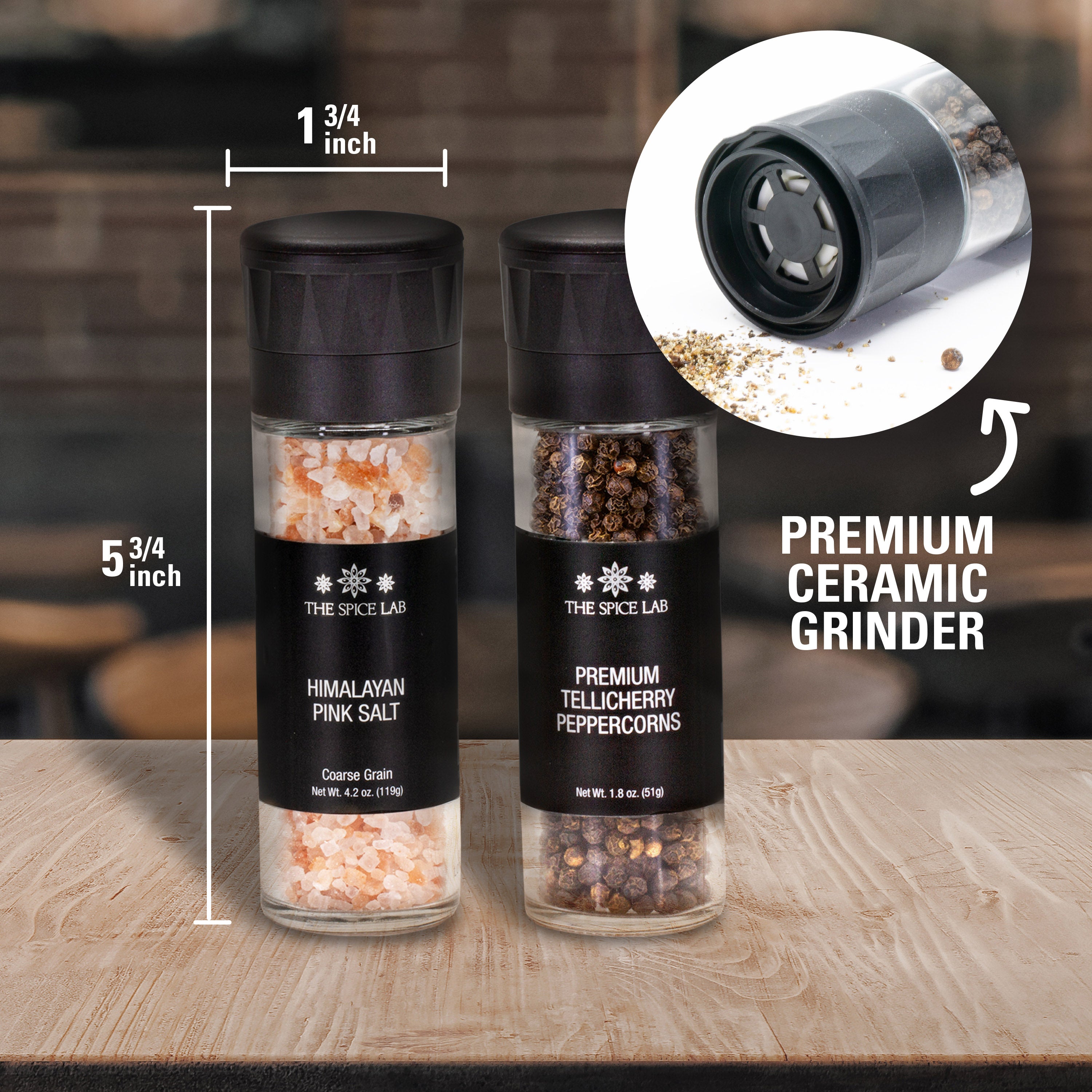4 Pack - Salt & Peppercorn Grinders - GG1 - 2140 – The Spice Lab