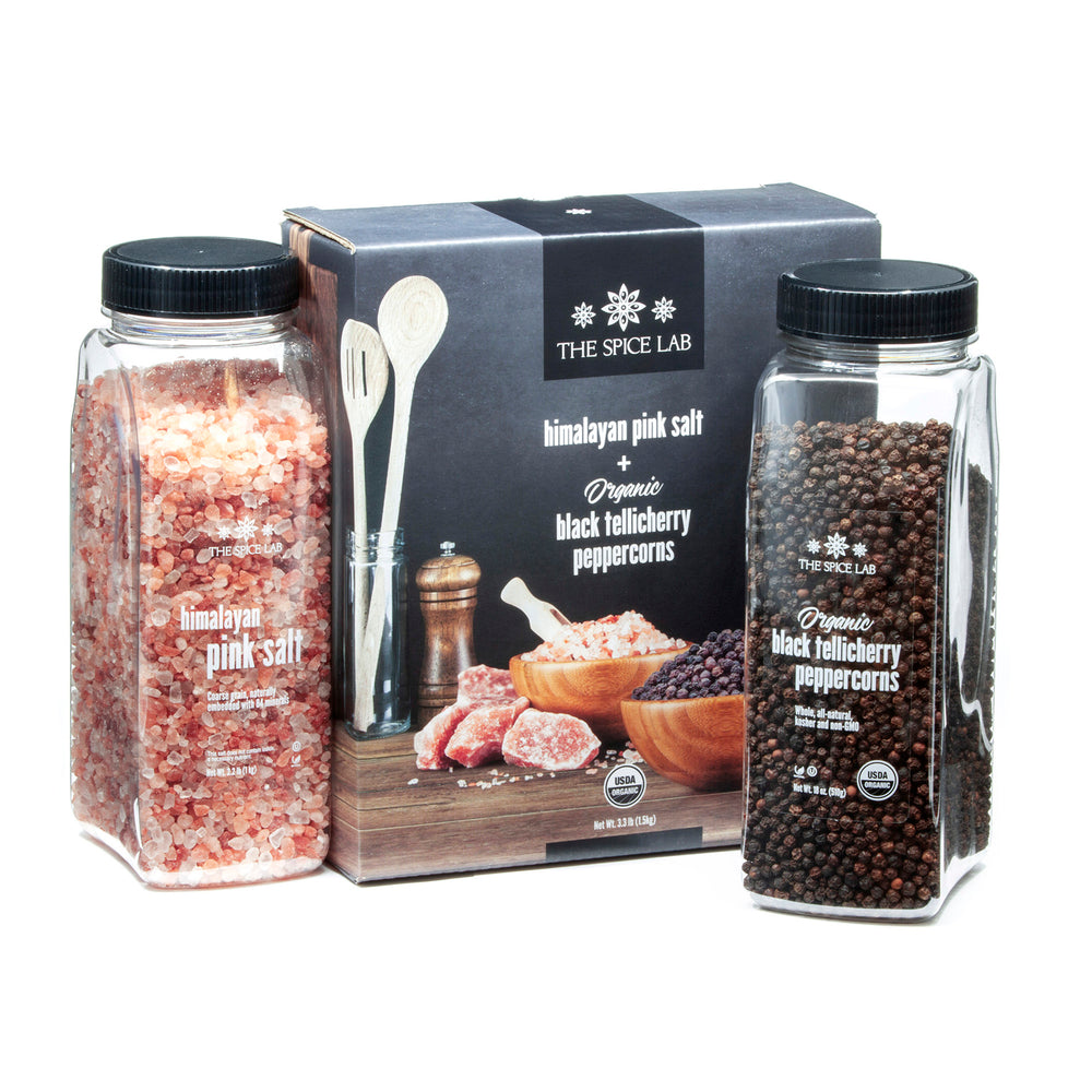 Himalayan Pink Salt Coarse & Organic Black Tellicherry Peppercorns Combo Pack